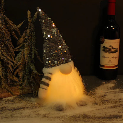 Glowing faceless doll ornament in red sequin cap, 10x10x30cm European style with cloth and plastic materials