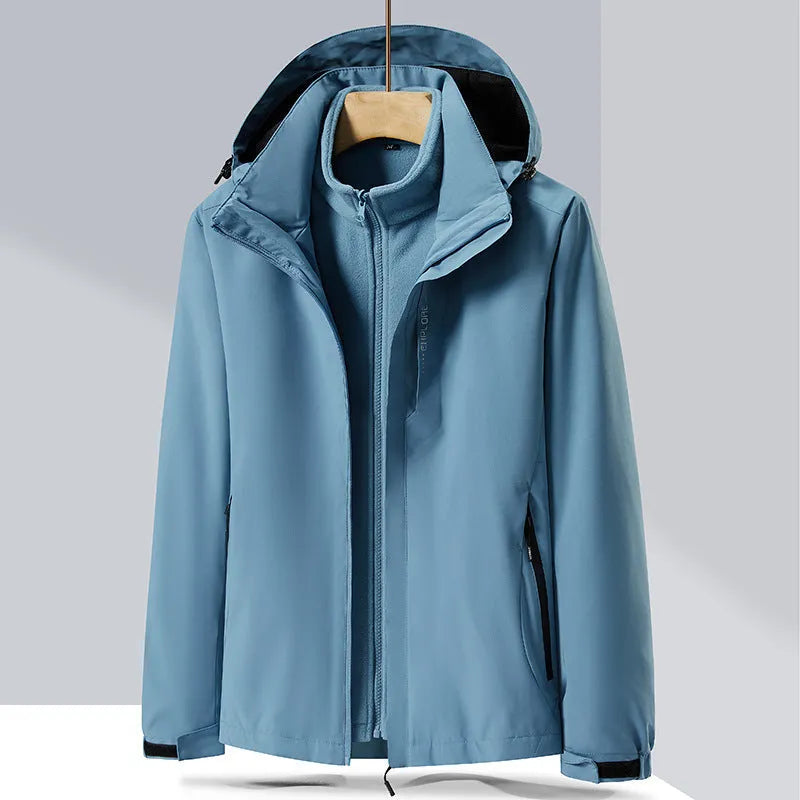Three-in-one removable mountaineering suit in fluorescent colours for outdoor sports