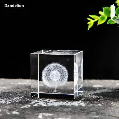 White crystal lotus cube desktop ornament showing geometric pattern and precise square dimensions