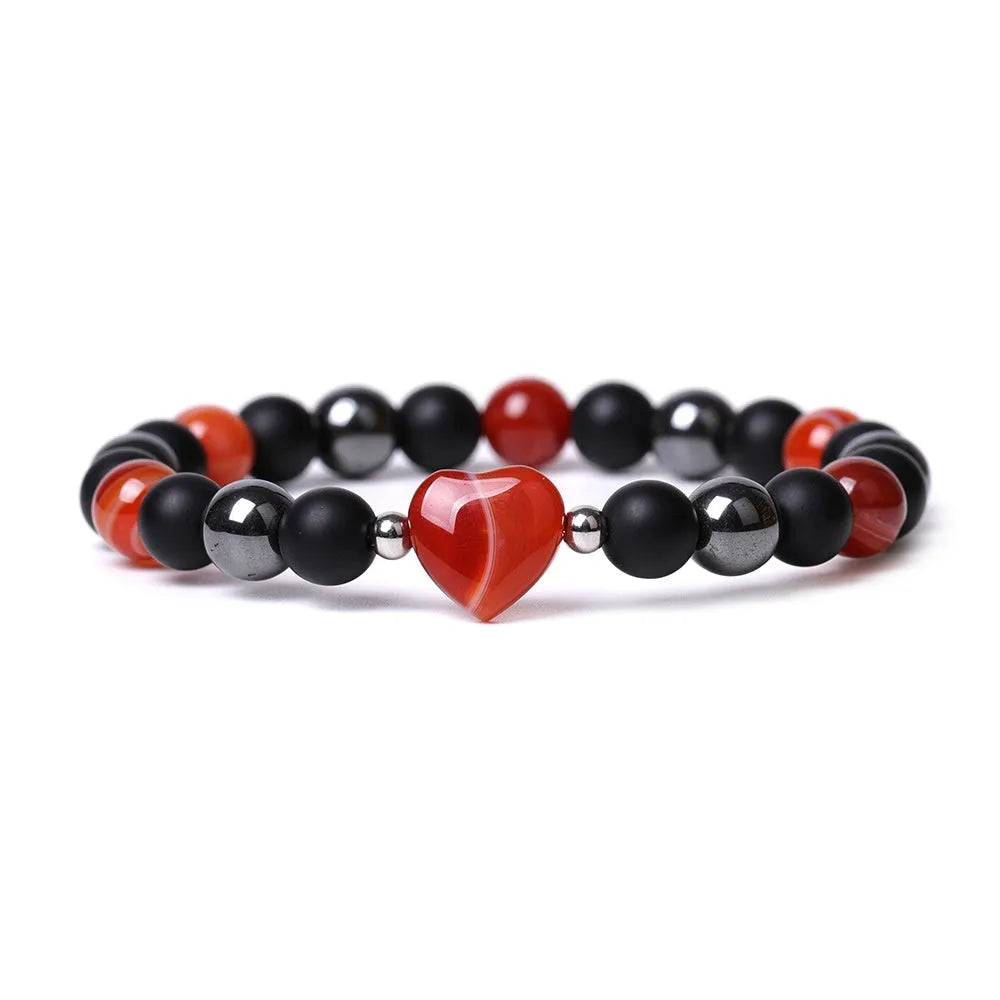 Lvdongling Tigereye hand-cut peach heart stone bracelet with cosmic moon and planet elements