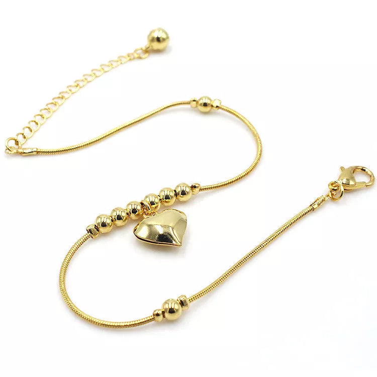 Gothic gold color heart pendant anklet with ball beads for women