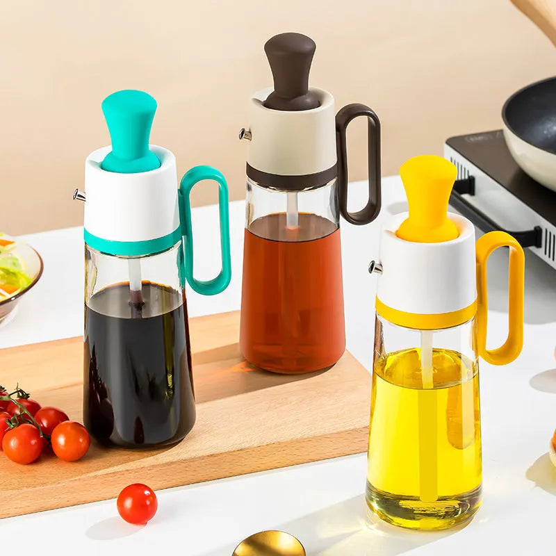550ml glass oil dispenser with stainless steel nozzle and separate silicone brush for cooking