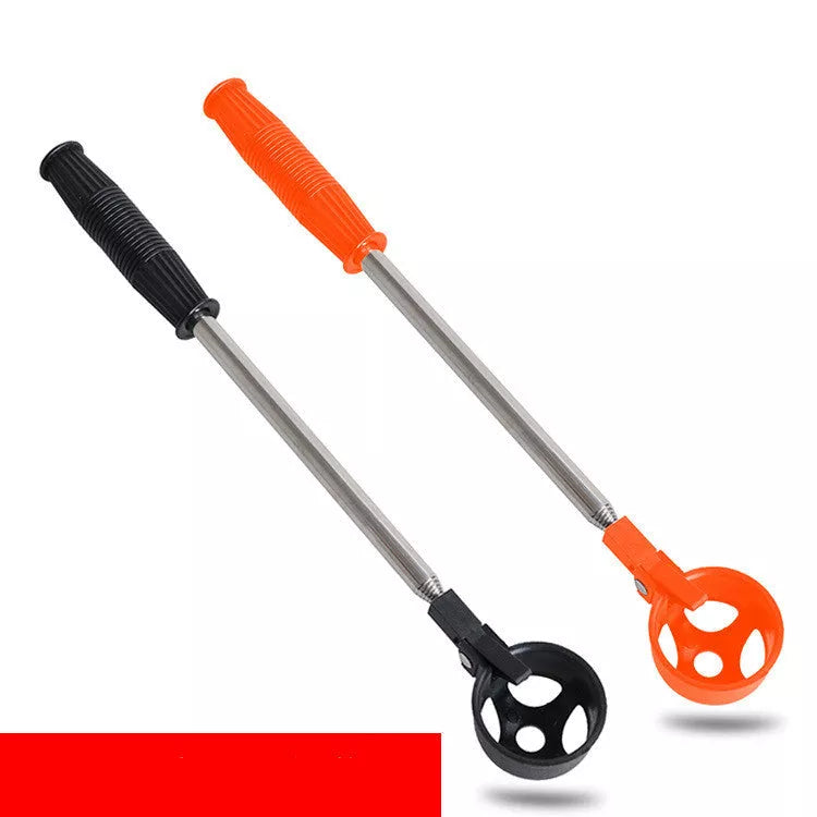 Adjustable golf ball picker in black and orange, extending up to 208cm