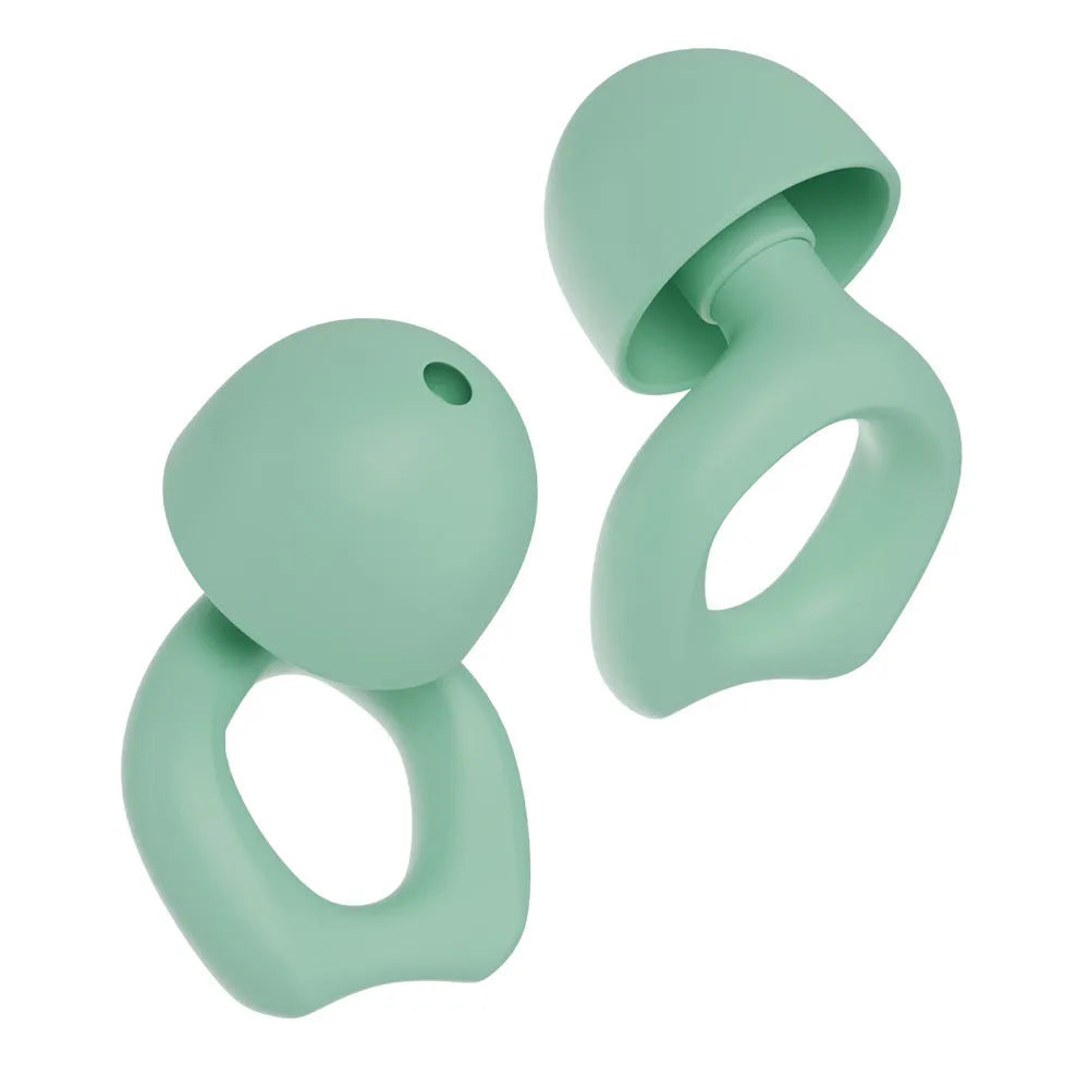 A pair of silicone soundproof earplugs in one of five colours: black, blue, green, purple, or white.