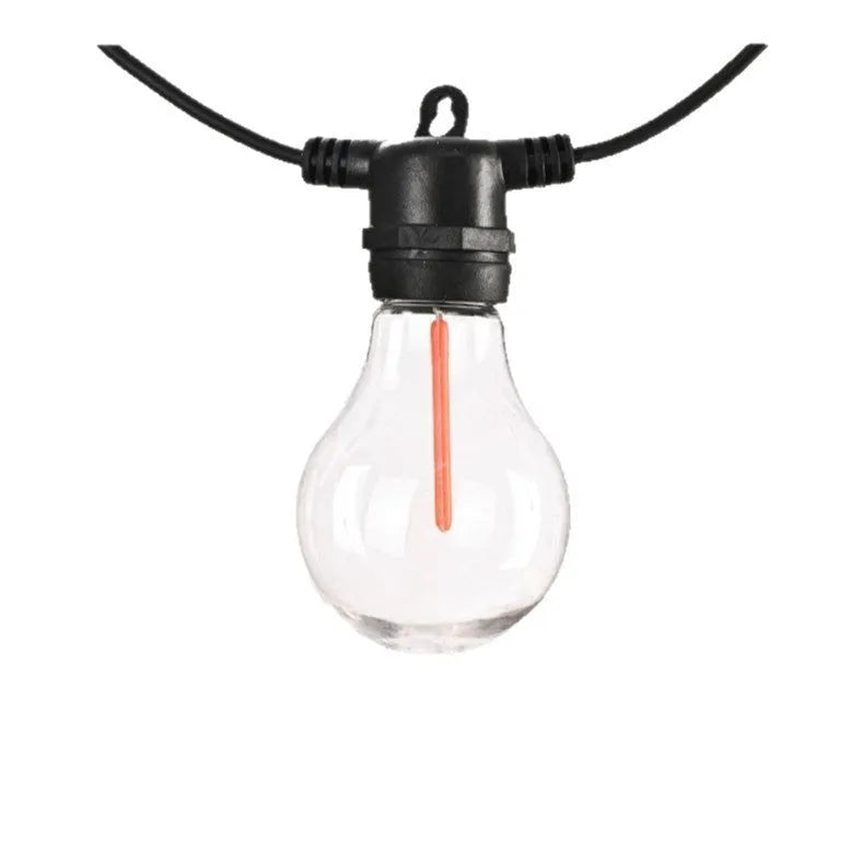 Outdoor waterproof decorative string lights with 10 transparent meteor bulbs on 5 metre cable