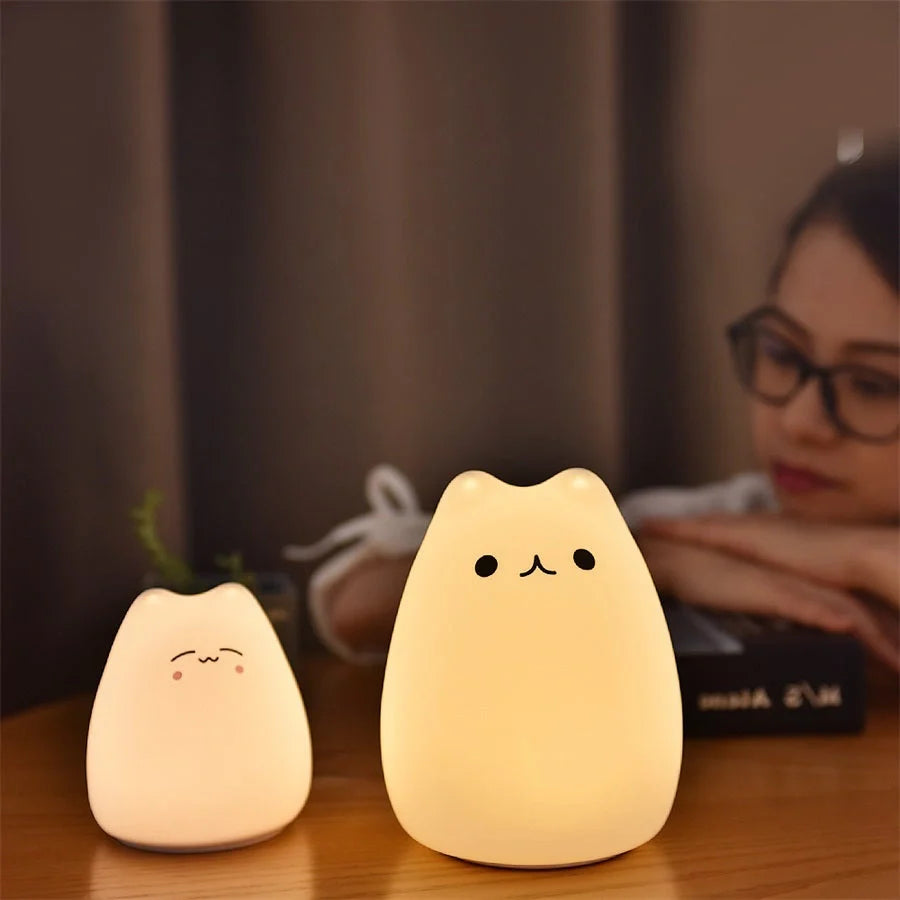 Adorable cat design LED night light for children with color-changing feature