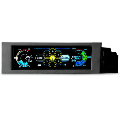 Black PC chassis touch screen temperature controller for optical drive bay installation with colourful LED display