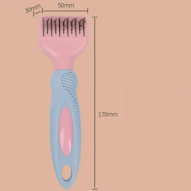 Stainless steel pet grooming comb with knot knife in pink or purple colour options