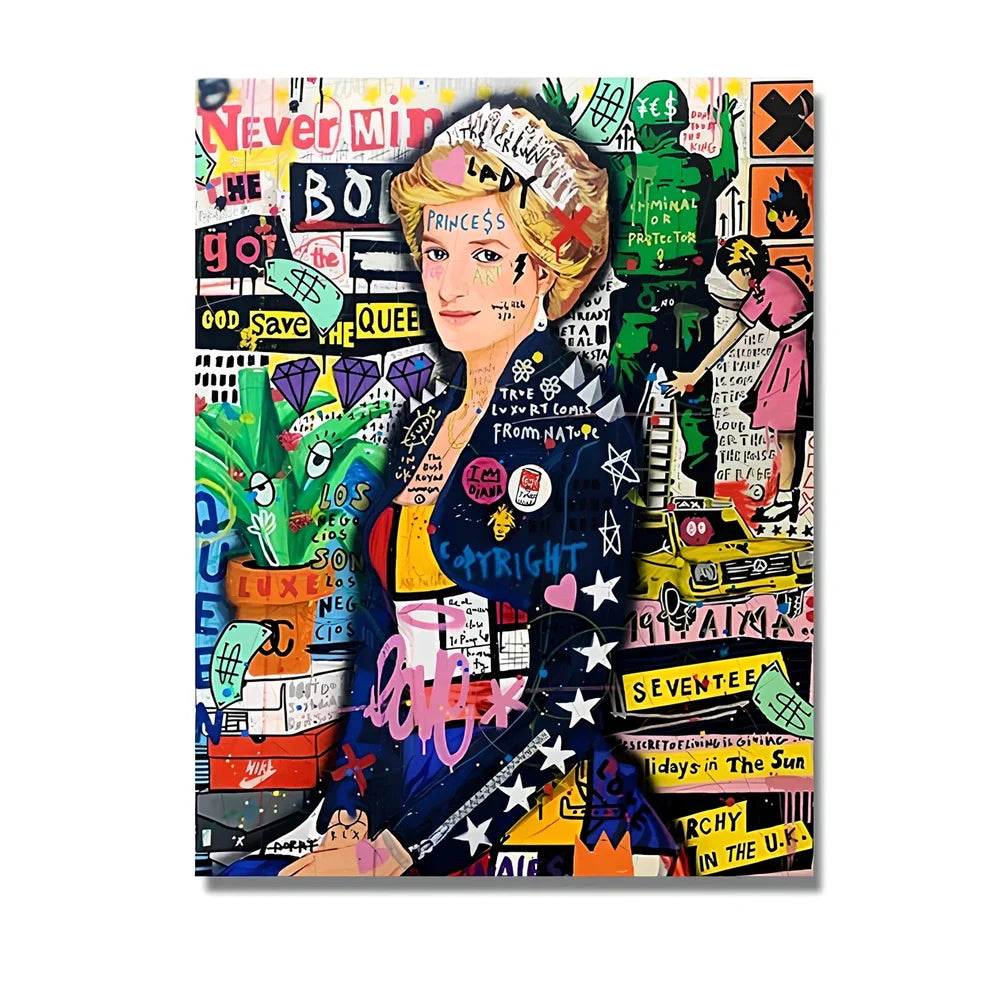 Spray-painted abstract graffiti artwork on frameless canvas poster showing urban street art design