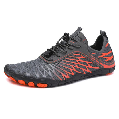 Men's outdoor sports shoes with lace-up front, breathable gauze lining, and non-slip rubber soles in multiple colour options