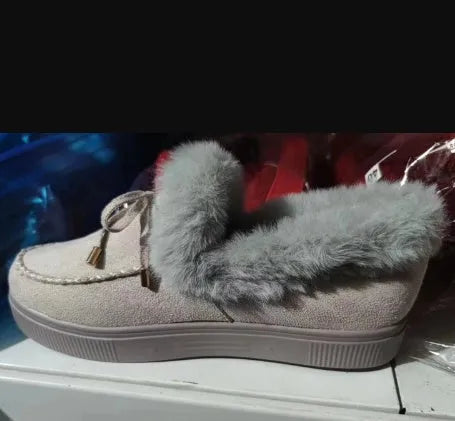 Women's cotton shoes with round toe, non-slip rubber sole, and velvet lining in multiple colours