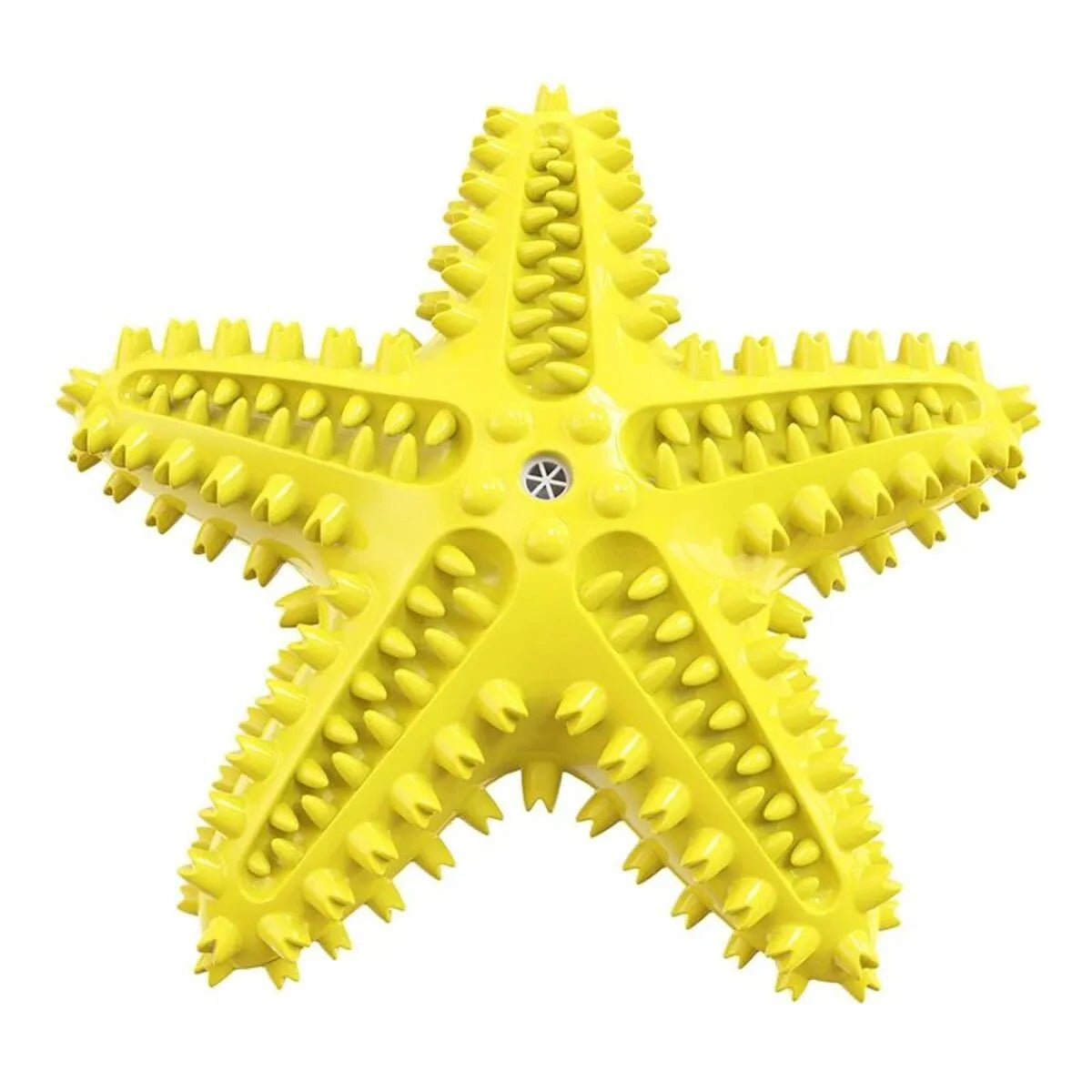 Blue edible TPR starfish dog chew toy with squeaker for large breeds.