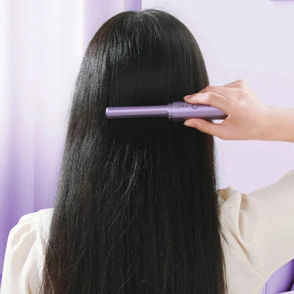 Cordless hair straightener brush with ceramic-infused bristles and negative ion technology for smooth, shiny hair styling