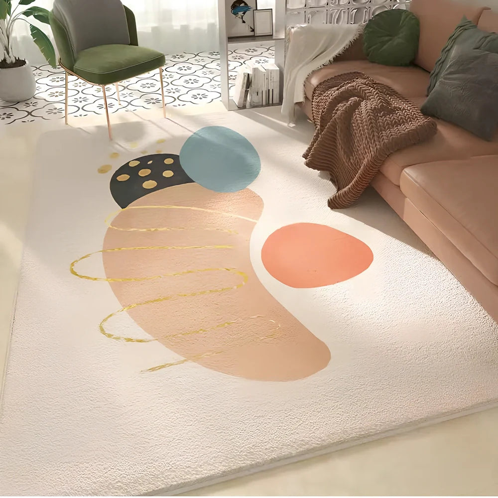 Geometric pattern rectangular floor mat with 1.3cm thickness in European American style for living room use