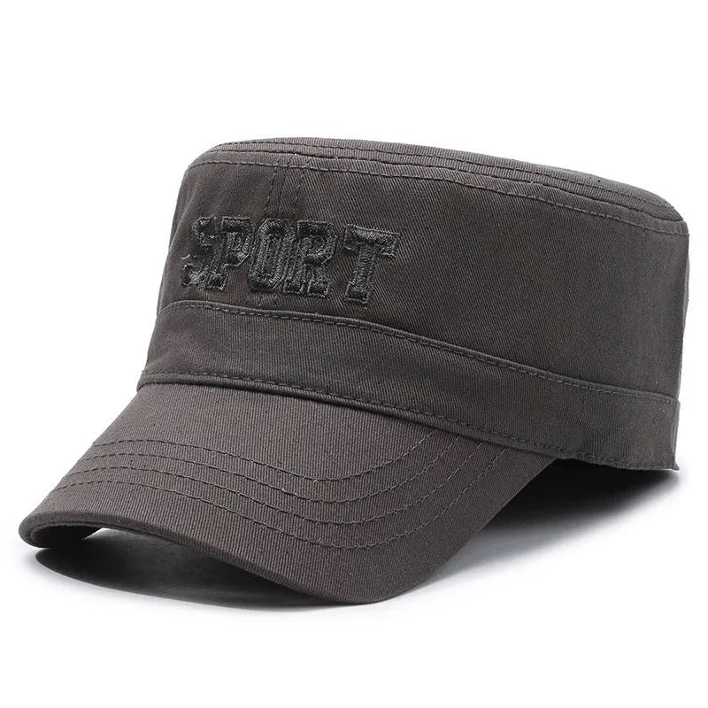 Men's adjustable cotton peaked cap in army green with dome crown design for sun protection
