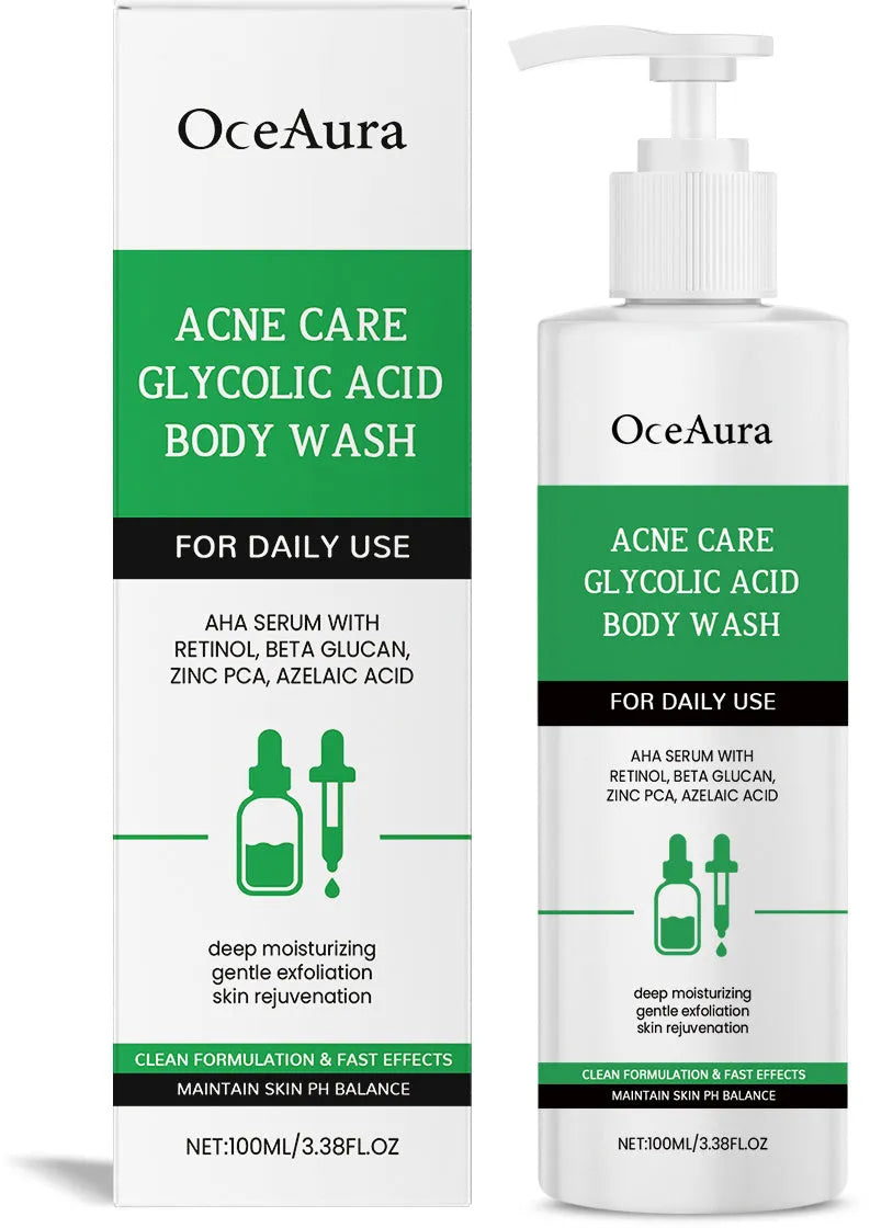 100ml bottle of retinol shower gel with glycolic acid and azelaic acid