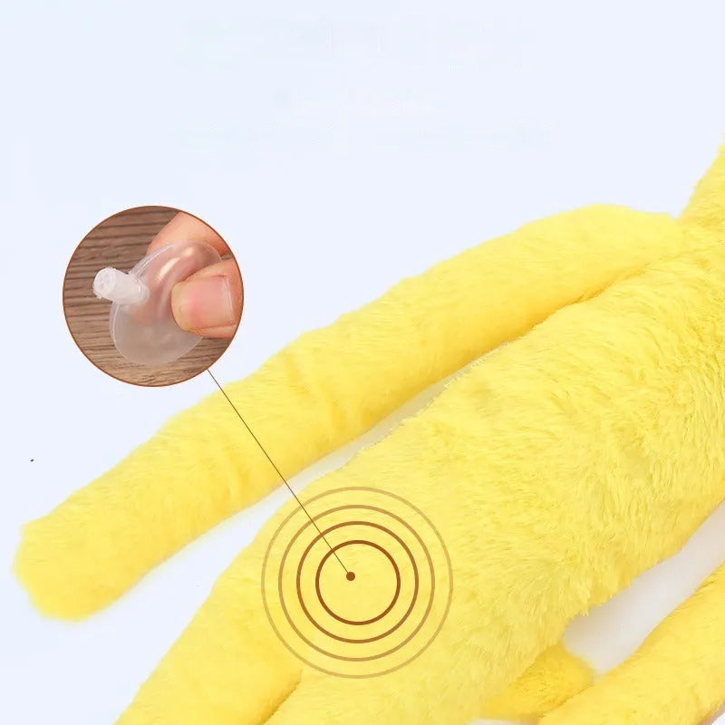 Large pink and yellow plush dog toy with rattle and crinkle paper sounds for golden retrievers