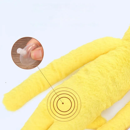 Large pink and yellow plush dog toy with rattle and crinkle paper sounds for golden retrievers