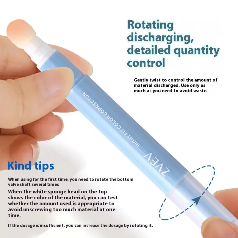Concealer pen with sponge brush head applicator showing three shade options: brightening, pink flesh, and flesh colour