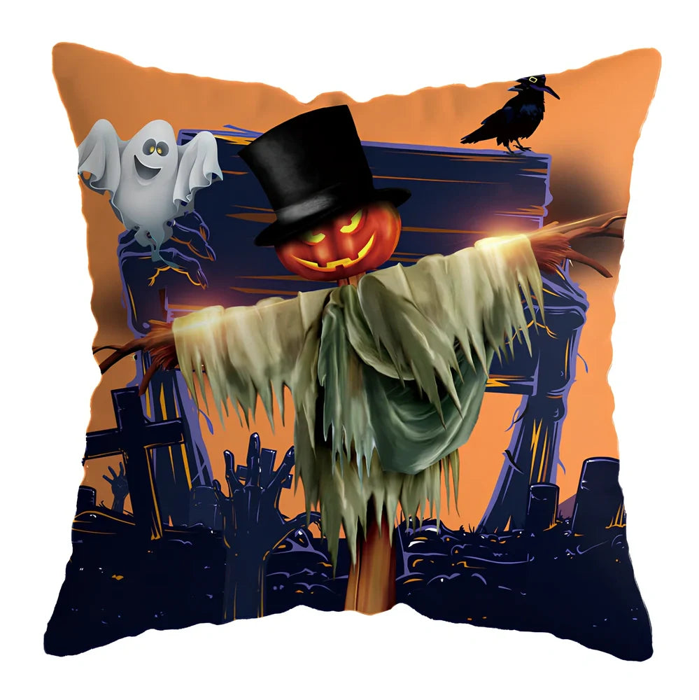 45x45cm linen pillow cover with skull pattern for Halloween decorations