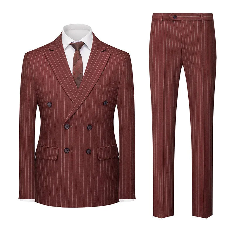 Men's double-breasted striped suit with trousers in slim-fit business styling