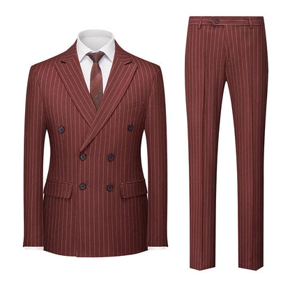 Men's double-breasted striped suit with trousers in slim-fit business styling