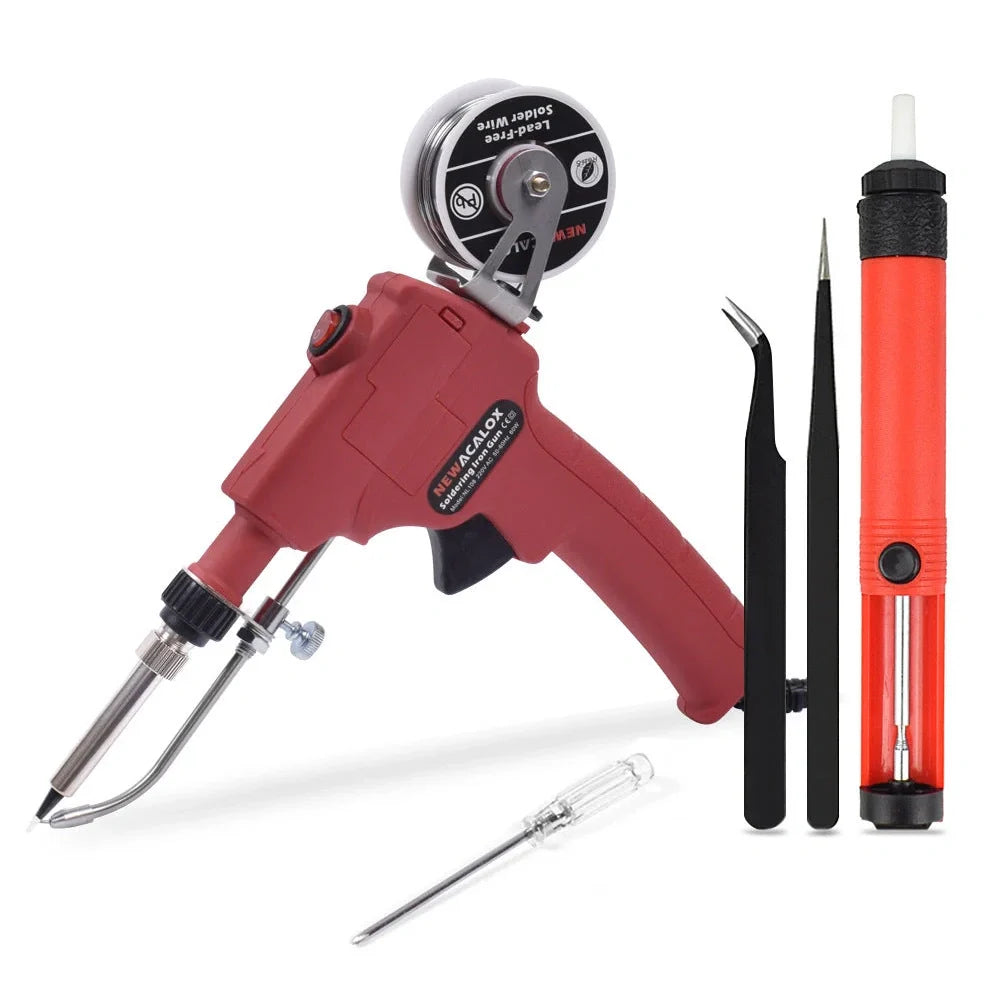 Black manual soldering iron with temperature control dial and replaceable alloy tip for electronic soldering