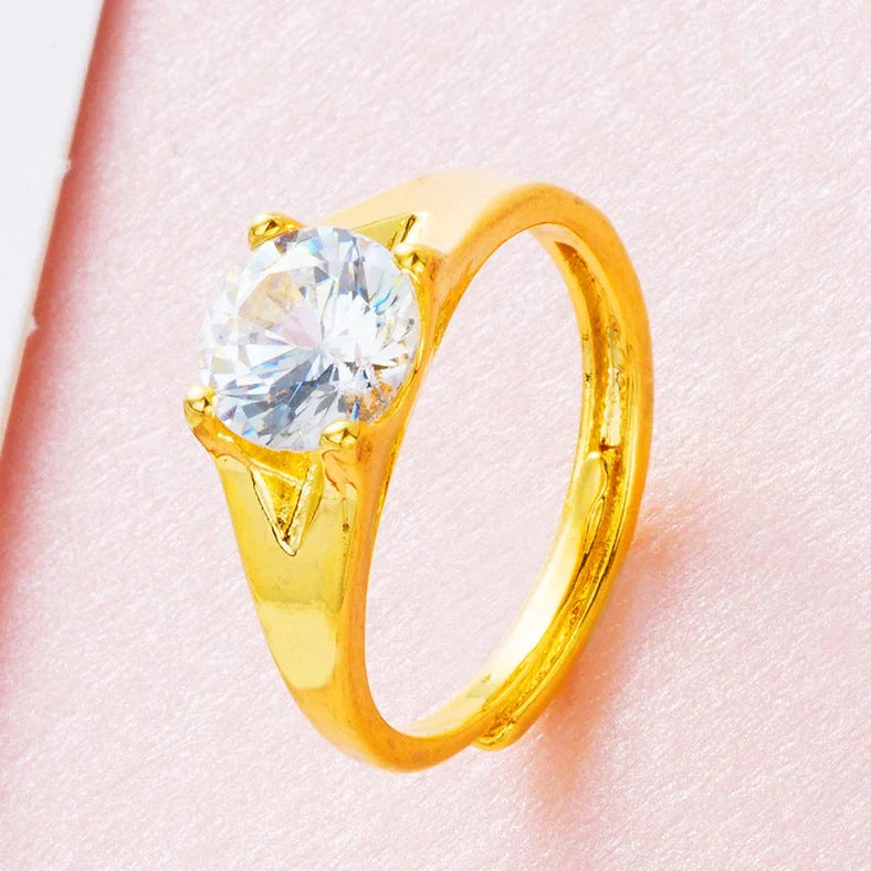 Women's adjustable copper ring with Vietnam placer gold zircon stones in six colour options showing adjustable opening mechanism