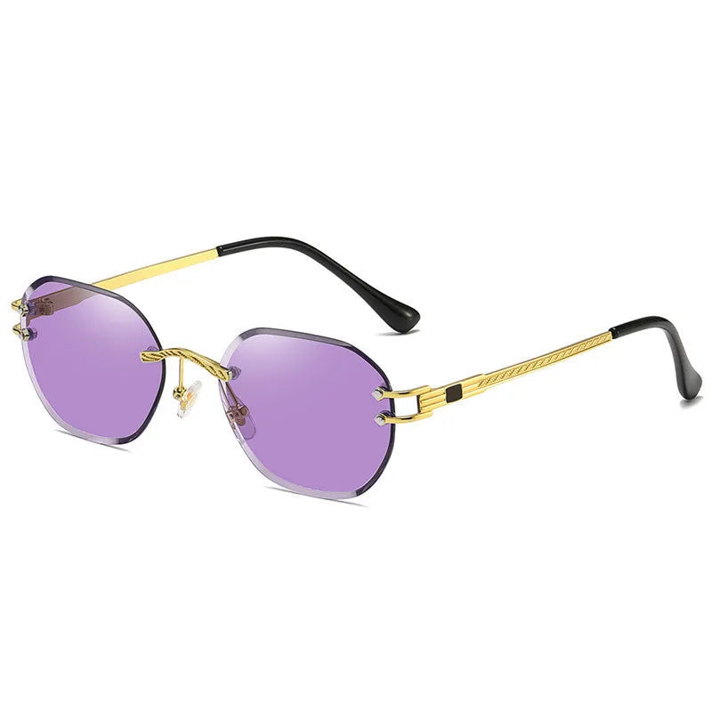 Gold frame trimming sunglasses with gradient blue ocean lens in box-style design