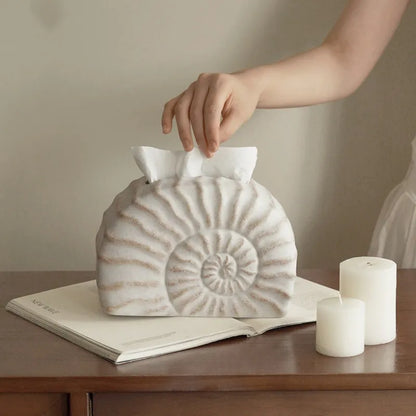 Conch ramble resin tissue box with modern design, 20-26cm dimensions for standard tissues