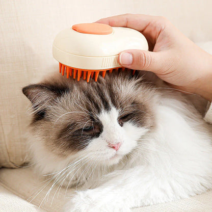Electric steam brush for cats and dogs, with rounded bristles for gentle grooming and effective hair removal