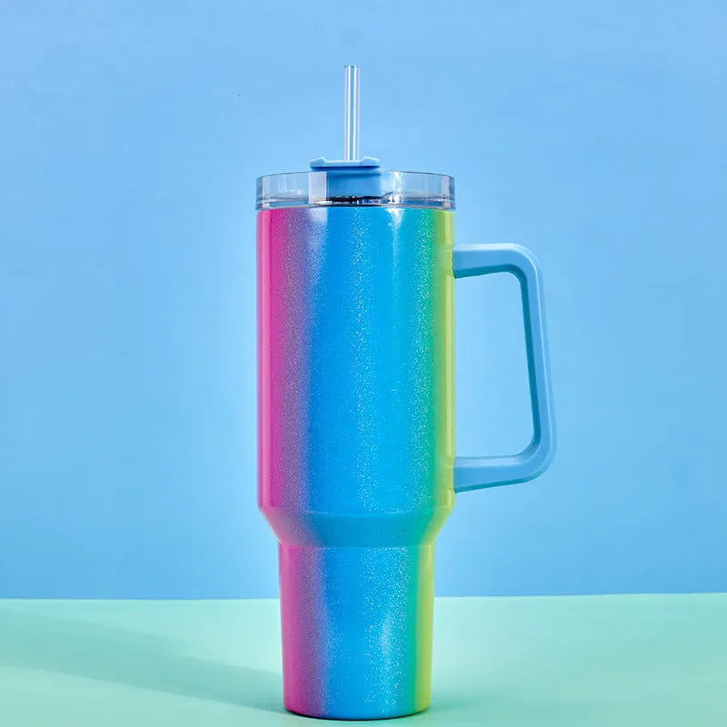 Stainless steel vacuum insulation cup with gradient colour, 27.5cm tall with 10cm wide mouth opening