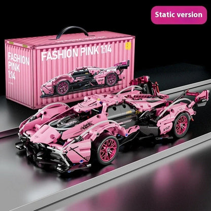 Remote control building block racing car model with detailed plastic components and wireless controller