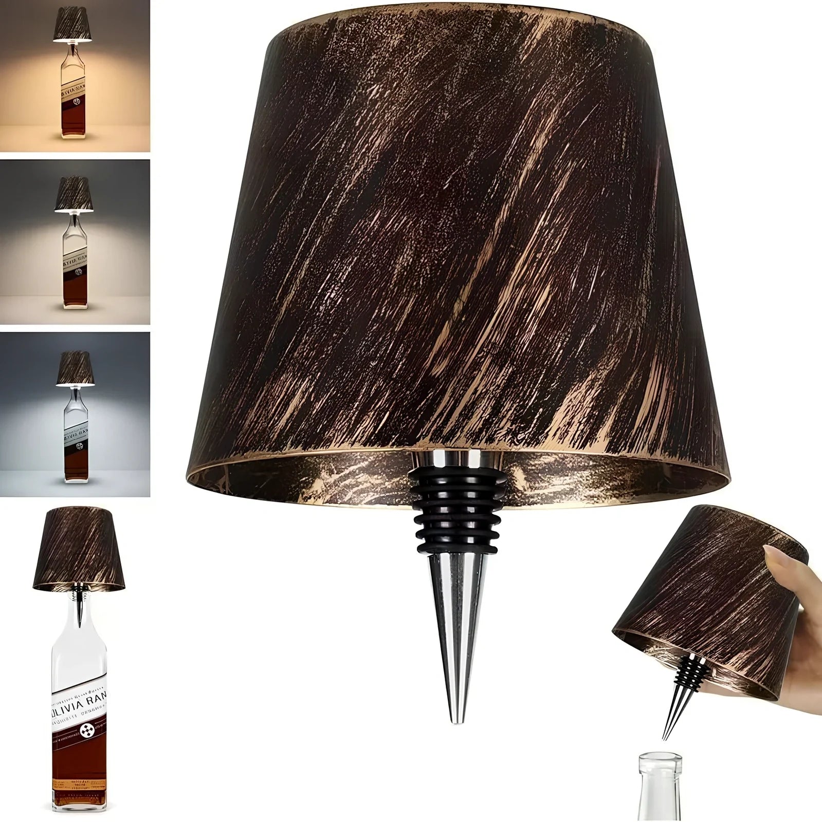 White cylindrical LED wine bottle table lamp with touch dimming and USB charging port