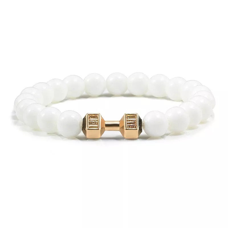 Turquoise Energy Gun Black Electroplated Alloy Barbell Bracelet with 8MM beads