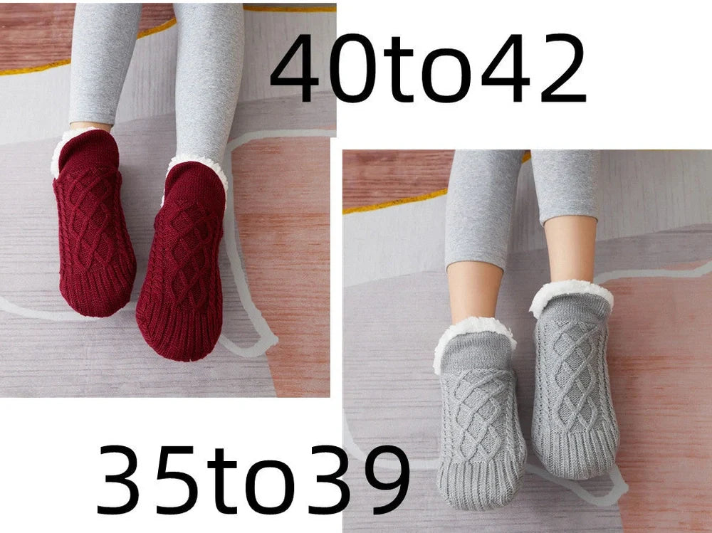 Winter woolen socks with V-opening design and anti-slip dots on soles in navy blue colour