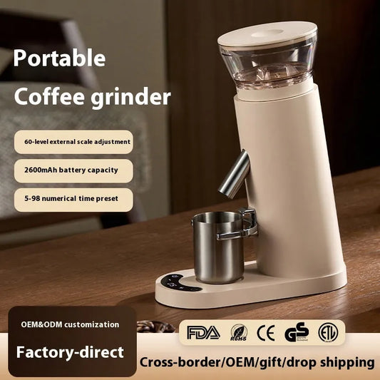 Electric coffee grinder with stainless steel construction and 0.5L capacity in retro style