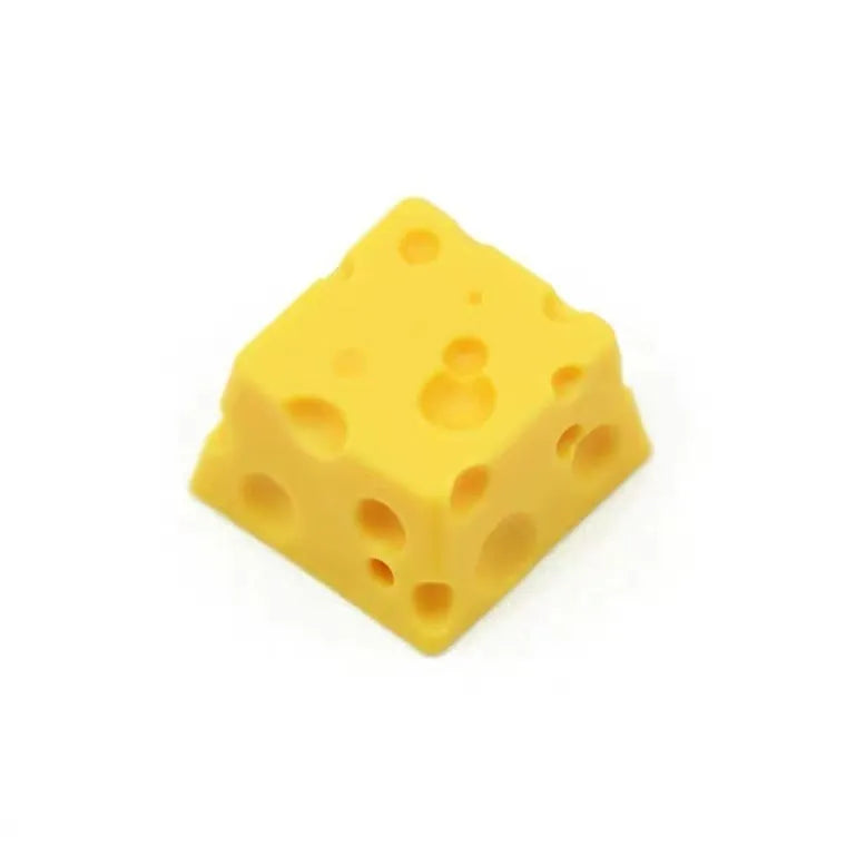 Yellow resin cheese key cap with 3D sculpted design for mechanical keyboards