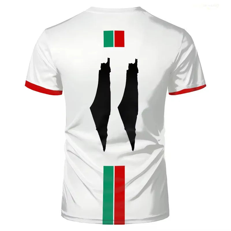 3D printed football pattern T-shirt in black with half sleeves on spandex fabric