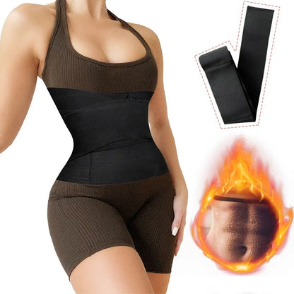 Red and black polyester waist training belt with binding strap for body sculpting