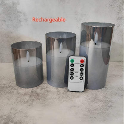 Electroplated glass LED electronic candle with gold finish and realistic flame simulation