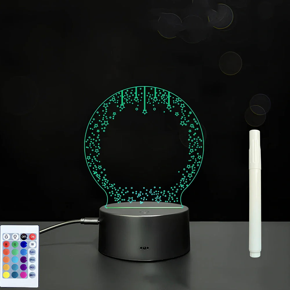 3D acrylic LED message board with touch controls showing illuminated writing on 3.5mm thick surface