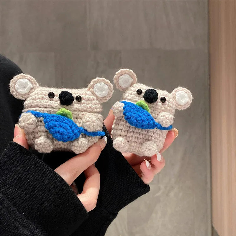 Handmade knitted backpack koala bear earphone cover for AirPods case in knitted material