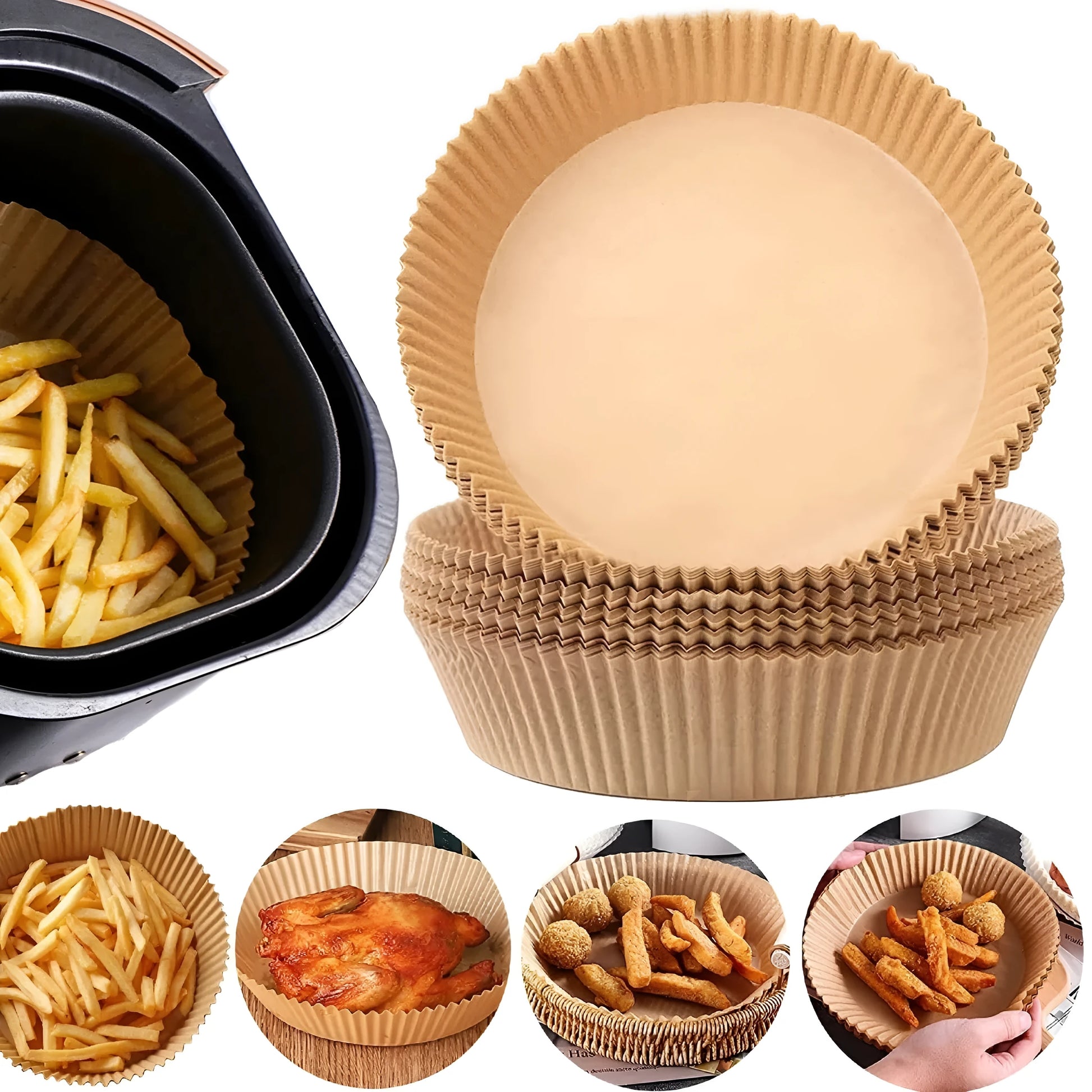 Round white disposable parchment paper liner for air fryer basket with 4.5cm high edge