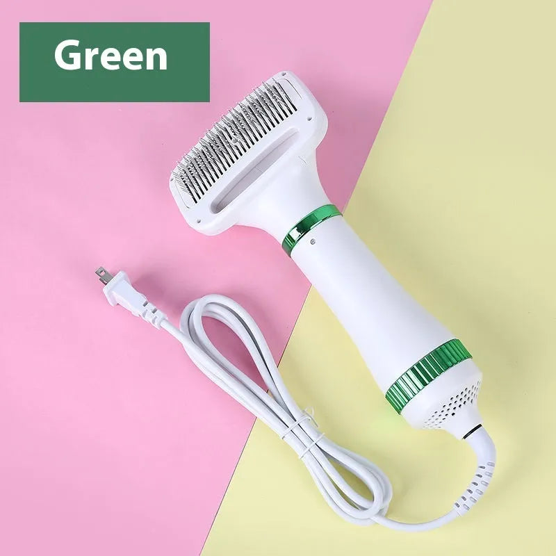 Pet hair dryer and grooming comb tool with adjustable temperature settings for dog and cat grooming