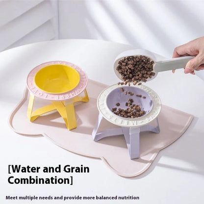 Ceramic cat bowl with iron anti-tip frame in blue colour with silicone pad