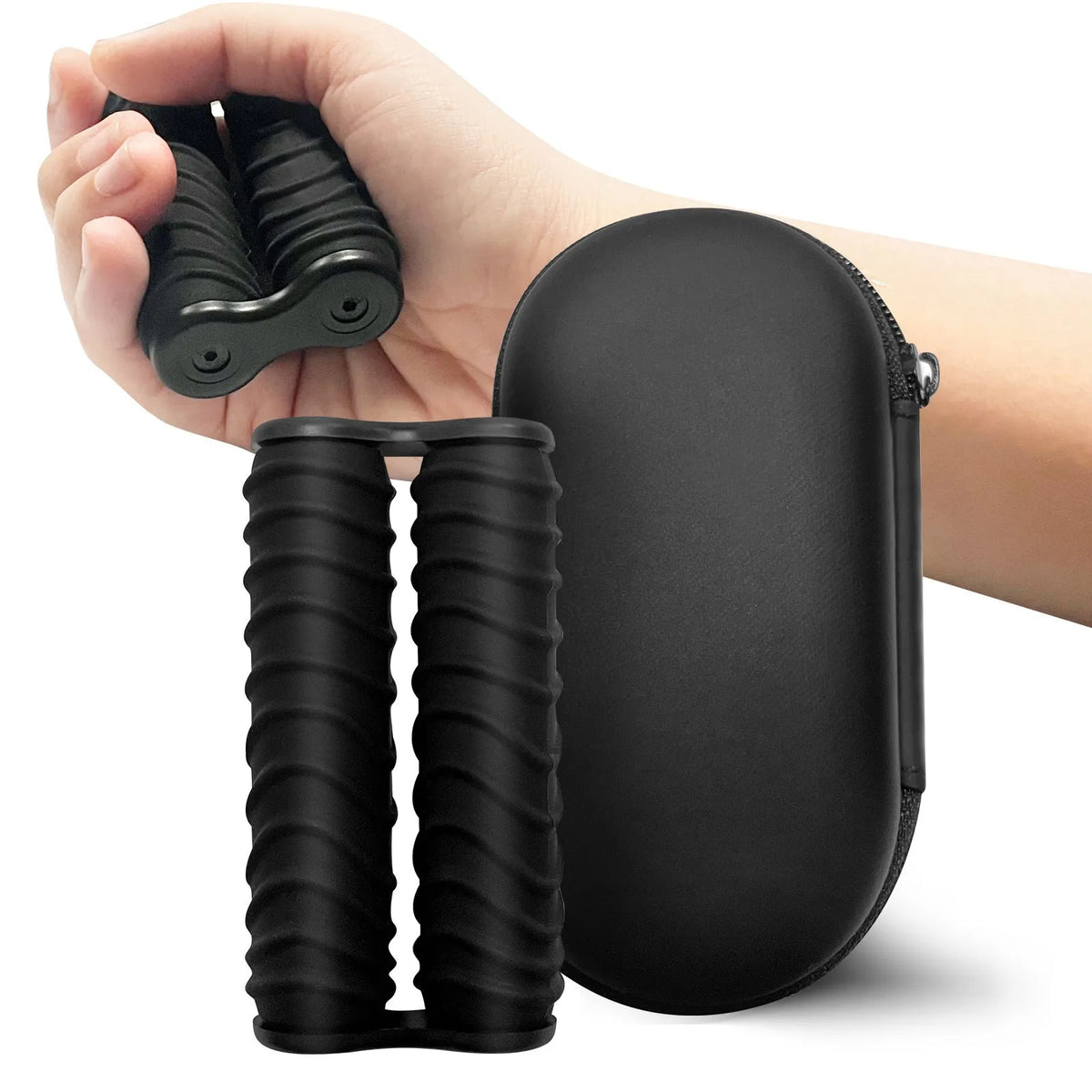 Black silicone decompression roller palm massage toy in Common, Stripe or Wave style
