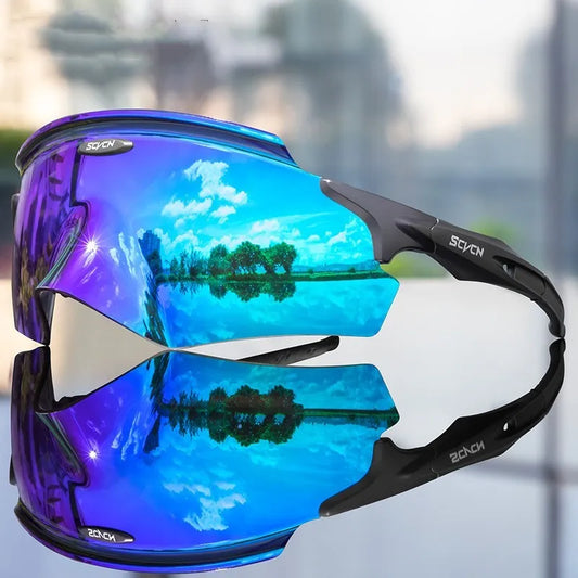 Frameless windproof sports glasses with colourful lens and TR material construction