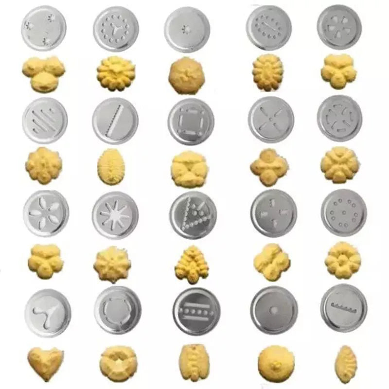 Stainless steel cookie press gun with multiple discs for baking and icing