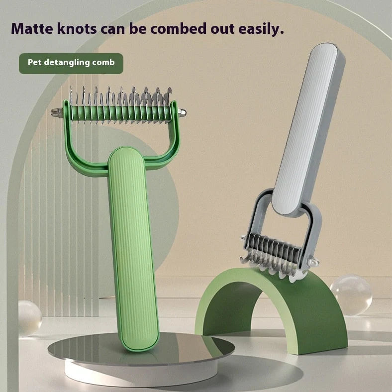 Fashion Creative pet hair unknotting comb with stainless steel teeth in green and grey colours, small and large sizes